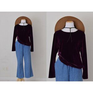 Vintage 90s Pullover‎ Plum Poly/Spandex Shirt | size Large